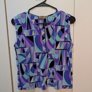 Vintage Plissé Y2K Geometric Patterned Sleeveless Top